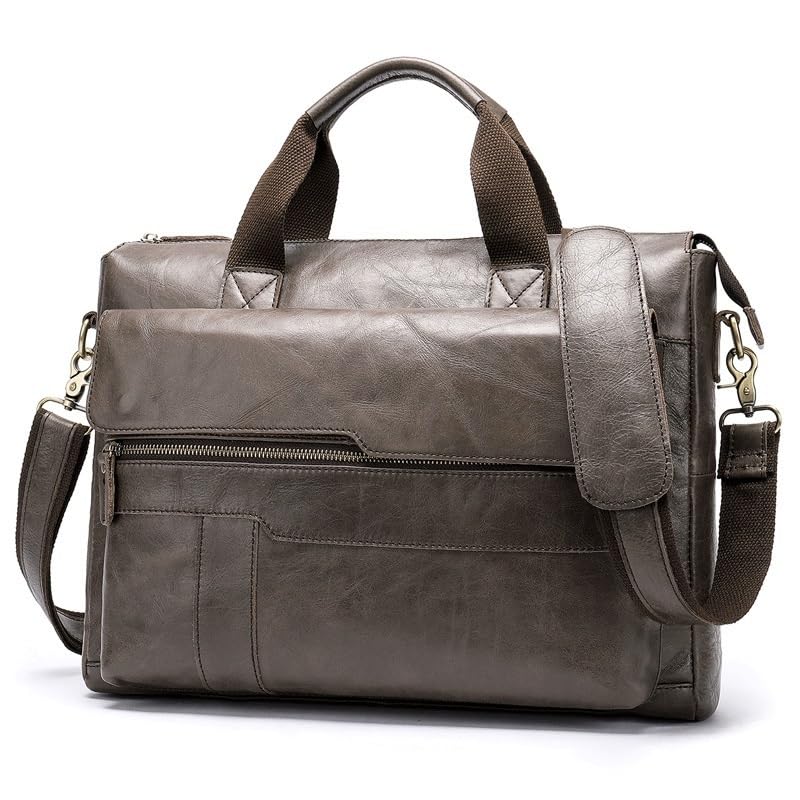Leather Briefcase for Men Top Layer Cowhide Computer Business Briefcase Men's Tote Shoulder Crossbody Bag - Main Image