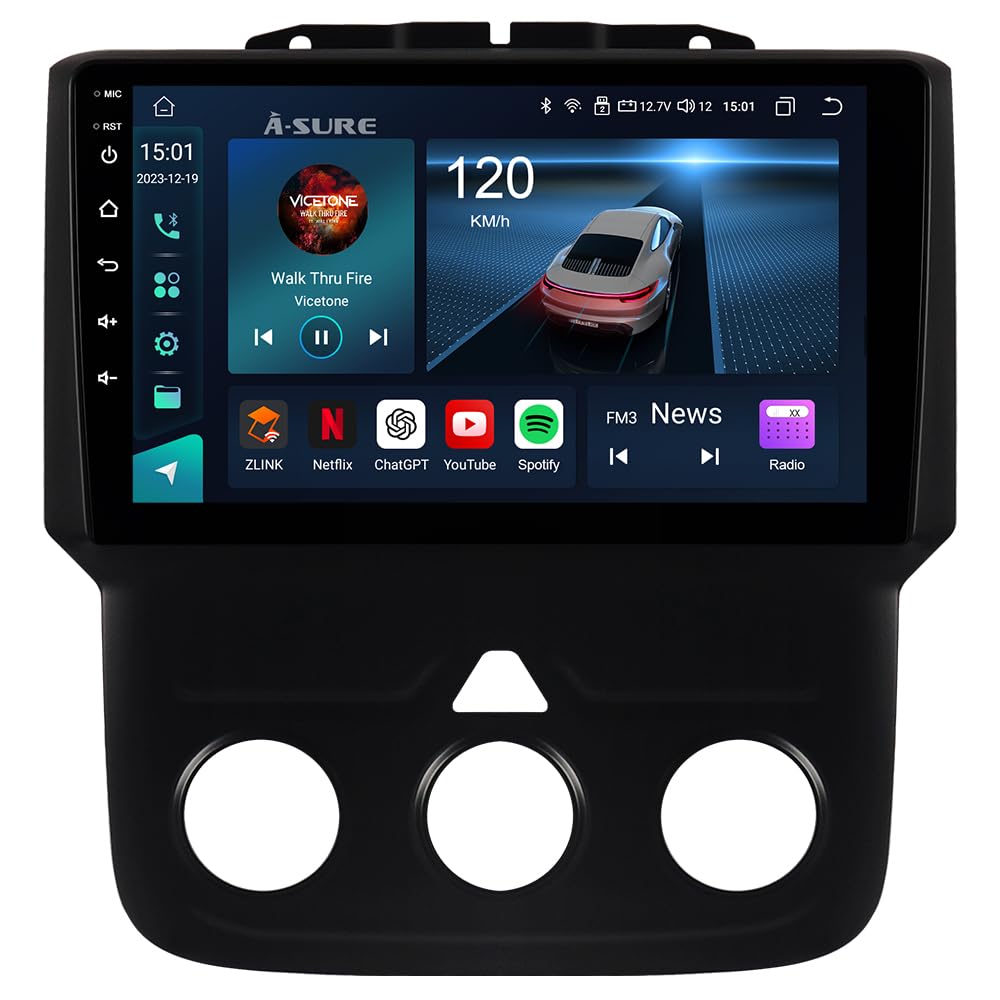 ASURE 9 inch Car Radio Upgrade for Dodge Ram 1500 2500 3500 Pickup 2013-2018 with Manual AC,8Core 4G+64G Android GPS Navigation Dash Unit,Carplay & Android Auto Stereo Receiver,1280x720 HD Touchscreen