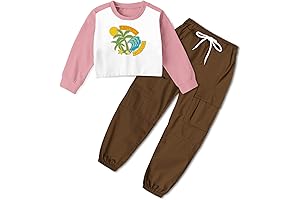 Betusline Girls e girl clothing graphic print summer crop top & Jogger Pants