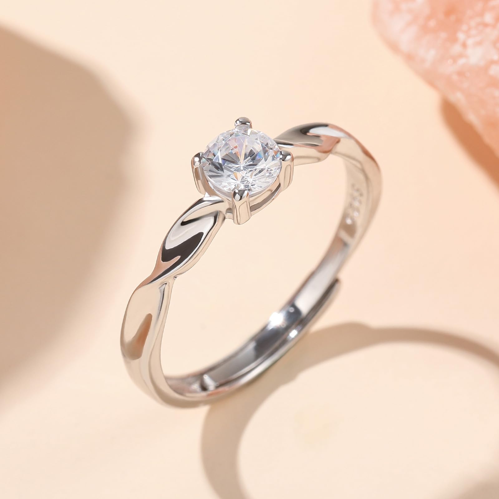 Jeulia Rose Herzförmiges Muster, verstellbar, Sterlingsilber, einzigartiger Zirkonia-Verlobungsring, Ehering für Paare, ihr Braut-Verlobungsschmuck, Geschenk