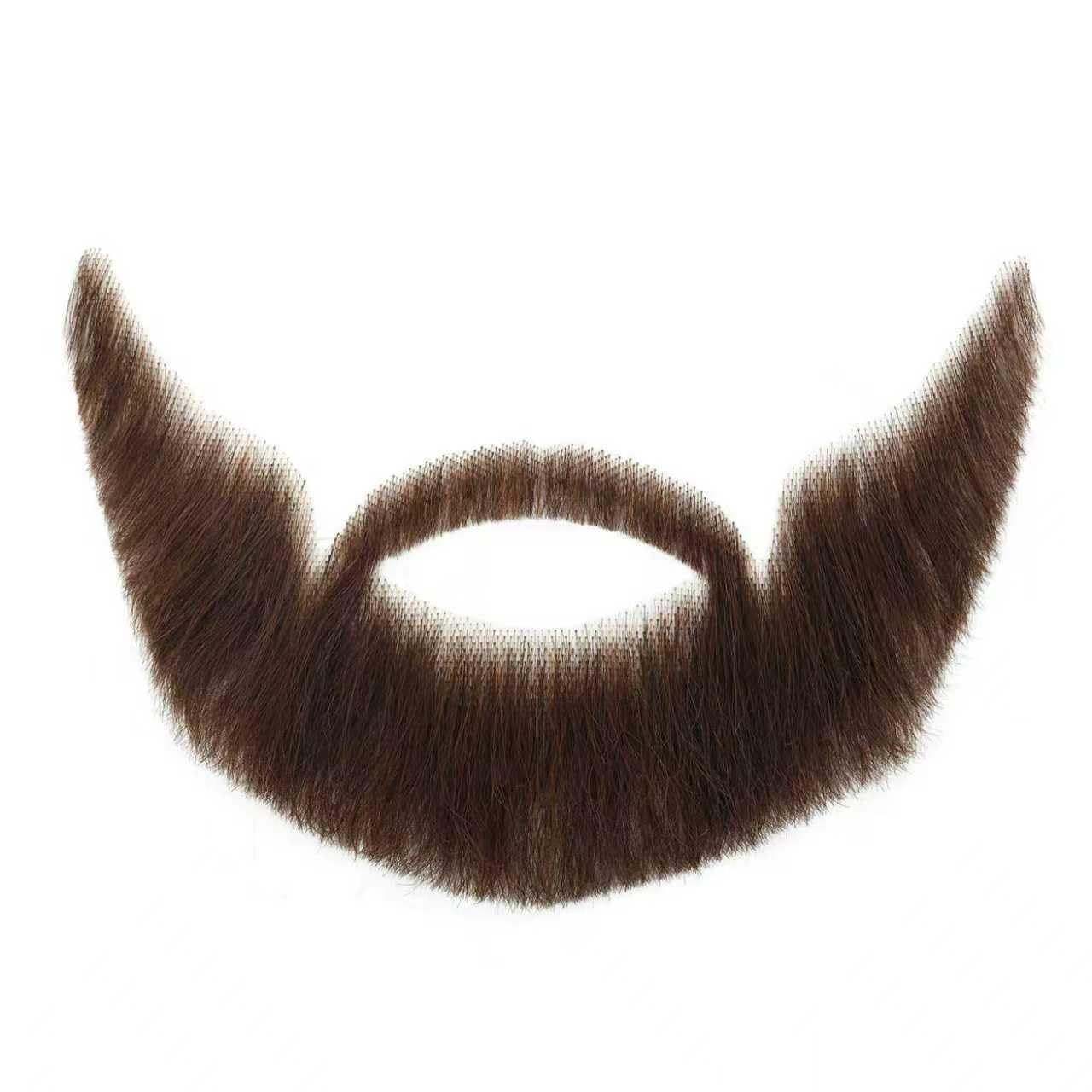 MODERN QUEEN 100% Human Hair Mustache, Complete Full Chin Hair Beard, Handmade Lace Invisible Fake Beard, Realistic and Reusable, Suitable for Makeup Stage, Cosplay, Costume Party(Large, Brown)