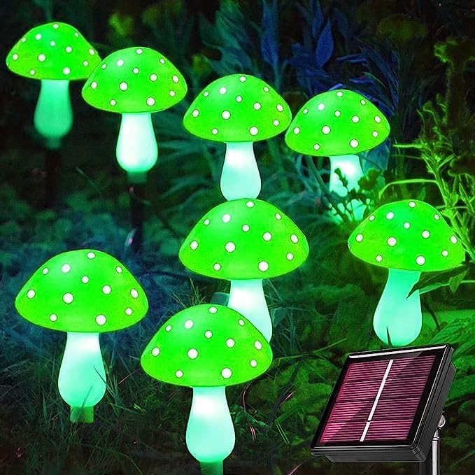 Mushroom Solar Lights Outdoor, Waterproof Mushroom Landscape Lights 8 Lighting Modes Mushroom Garden Fairy Lights (Green, 8 Pack)