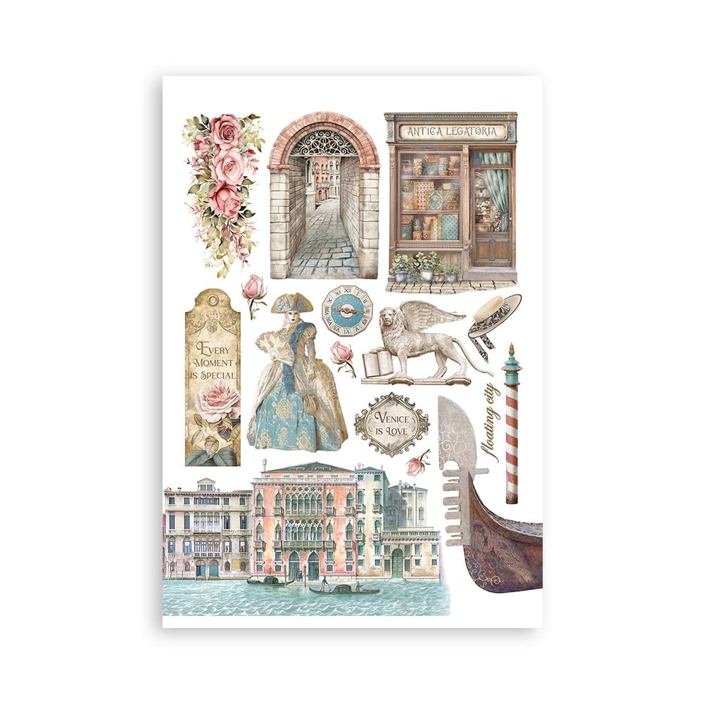 Stamperia - Washi Pad for Scrapbooking, Albums, Card Making, Bullet Journalling and More, Translucent and Easy to Cut, Acid Free, Perfect for Crafts and Gifting (Venice, City of Art) (A5) (8 Sheets)