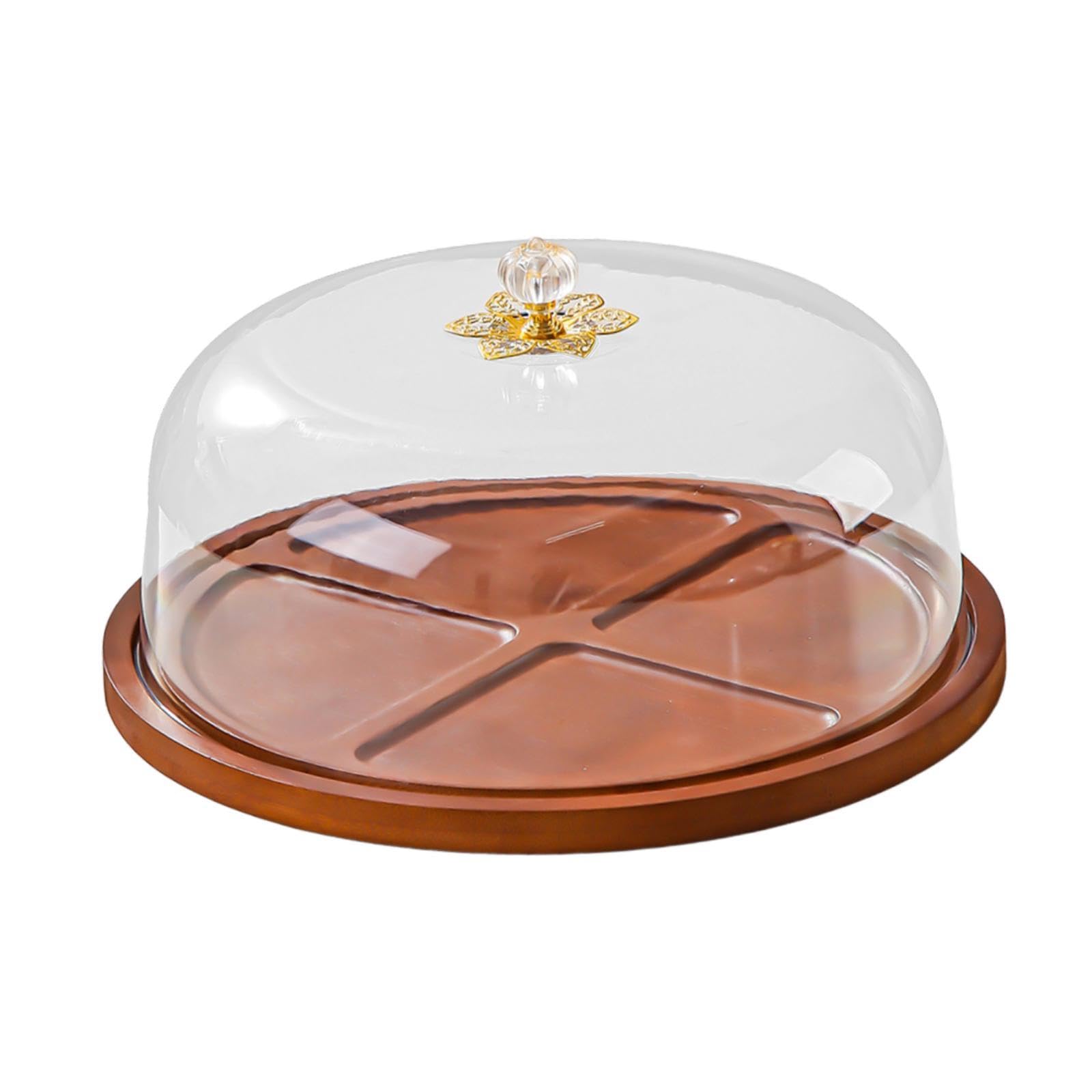 Présentoir à Gâteau avec Couverceau de Présentation à Pâtisserie Plat de Service à Dessert Cloche Transparente Bois TPE Adapté Table de, Rond 30x16cm
