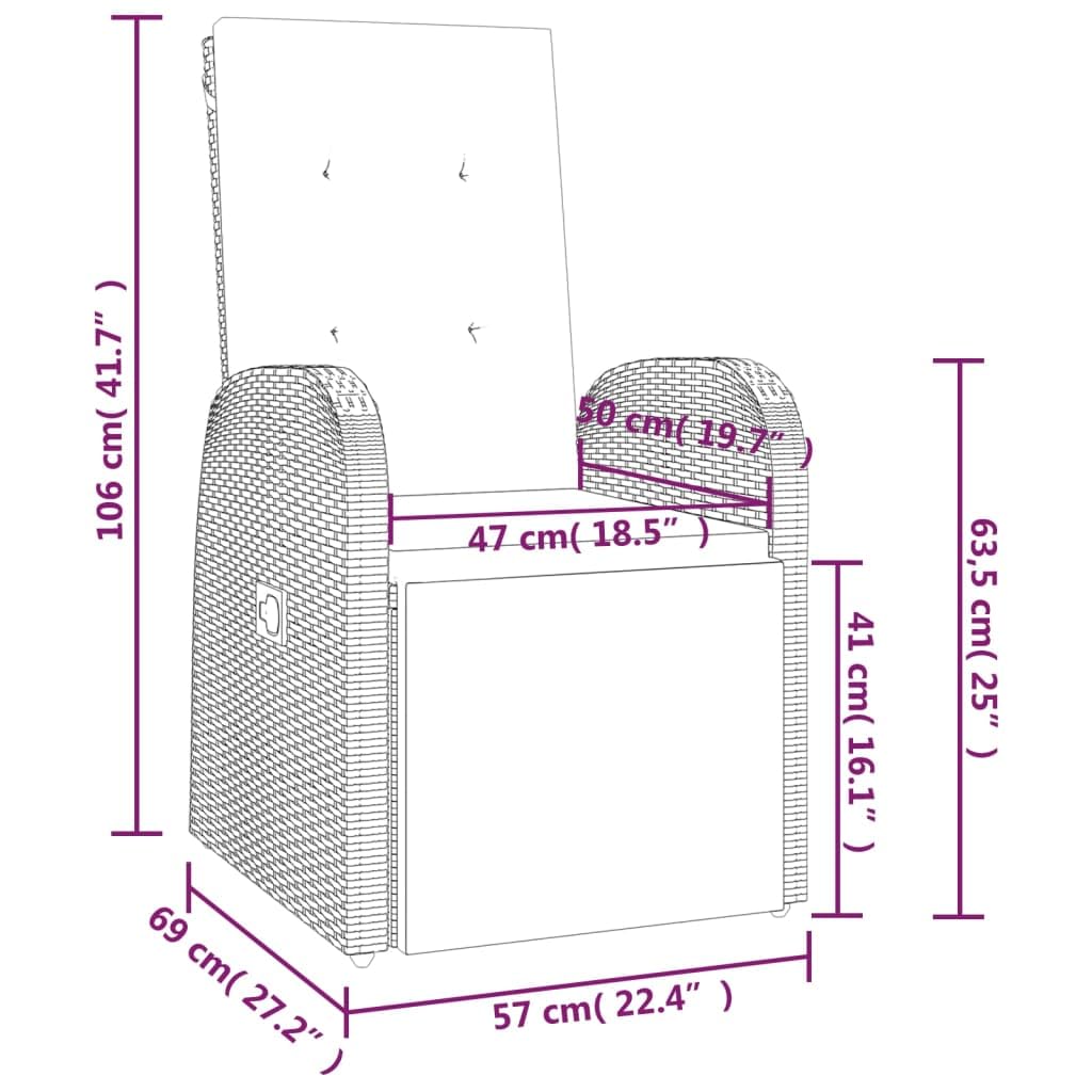 Poltrona reclinabile da giardino con cuscino in rattan sintetico grigio sedie da esterno resistente alle intemperie, poltrone per terrazze, mobili da giardino, poltrone da giardino