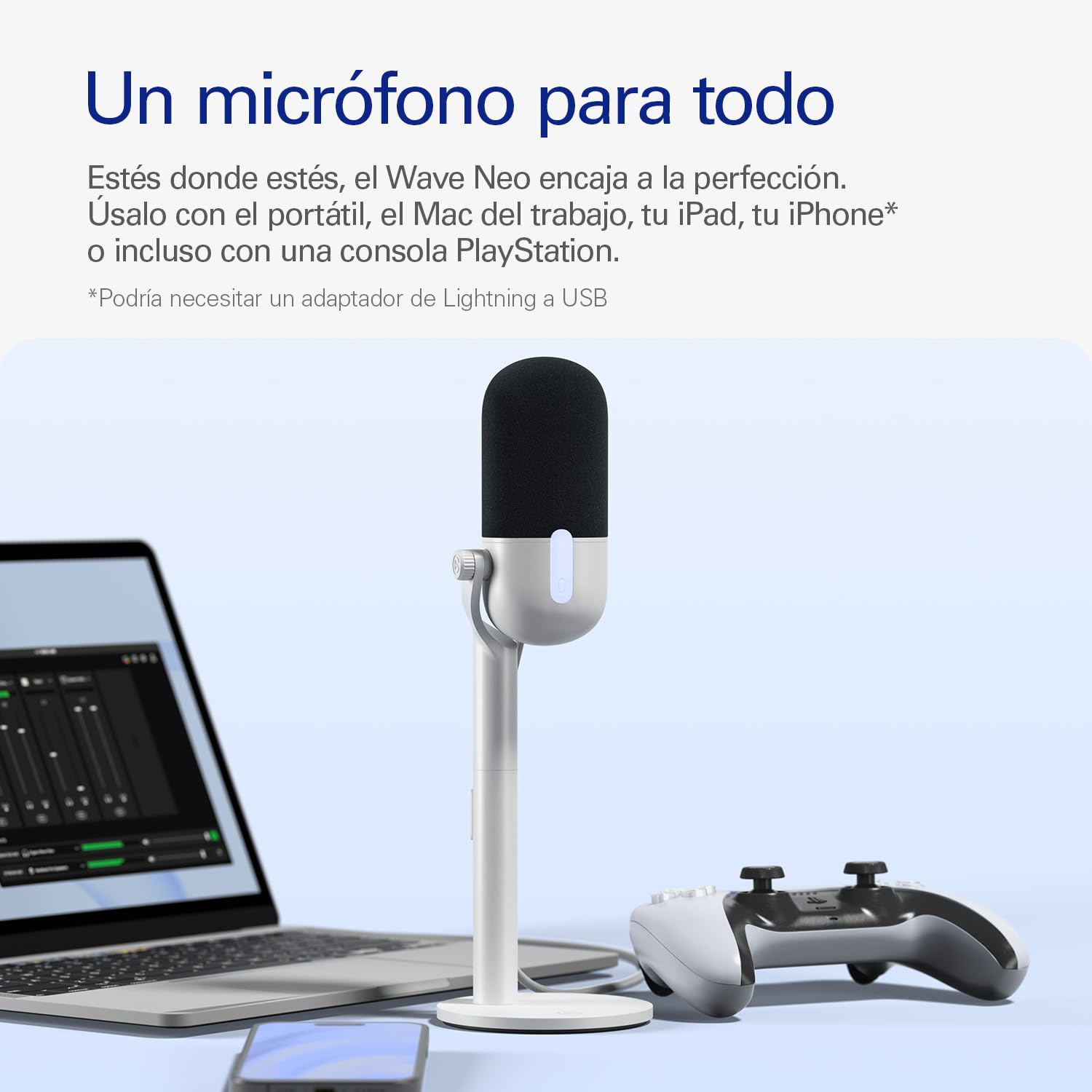 Elgato Wave Neo – Micrófono Condensador USB, Tocar para silenciar, para Jugar, Streaming, reuniones, Grabar Voz, Teams/Zoom/OBS/Twitch/Youtube etc., Plug-n-Play, para portátil, PC, Mac, iPad, iPhone