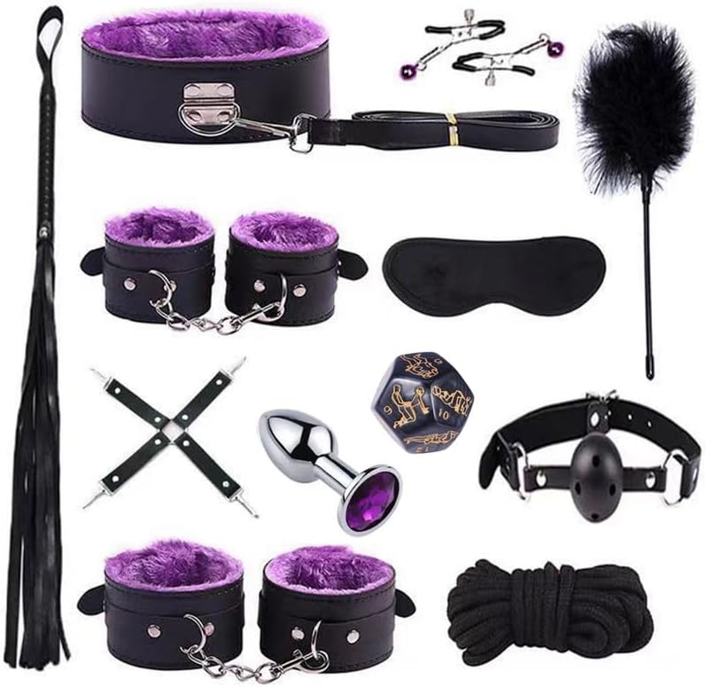 12 Piece Set of Smooth Leather Adjustable Yoga Training Belt, Bed Belt, Feather Stick, Eye Mask, Couple Gift - H12
