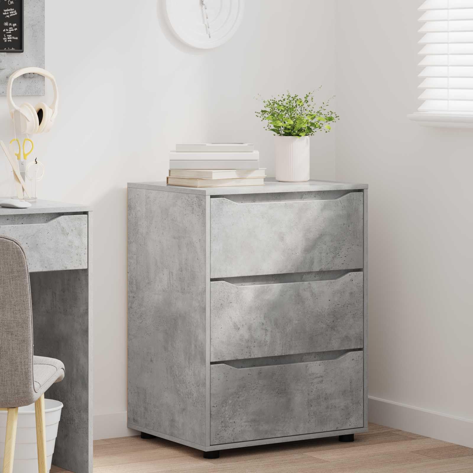 Armadio portaoggetti grigio cemento 60 x 48 x 81 cm in legno con 3 cassetti e spazio per soggiorno, ufficio, corridoio, cucina, officina