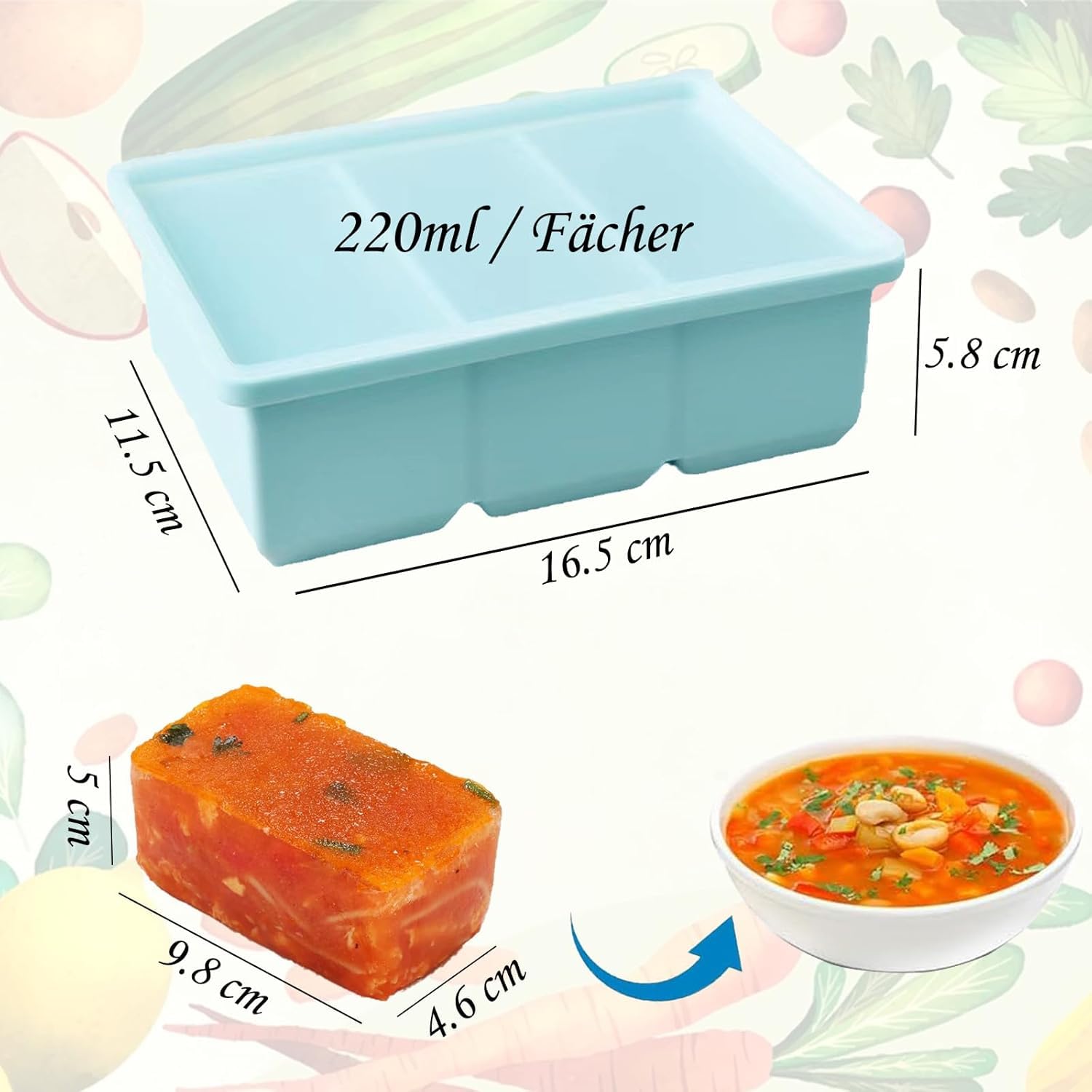 Lot de 2 récipients à soupe en silicone avec couvercle, sans BPA, pour la soupe, le congélateur, les glaçons, les sauces, les glaces (bleu + vert)