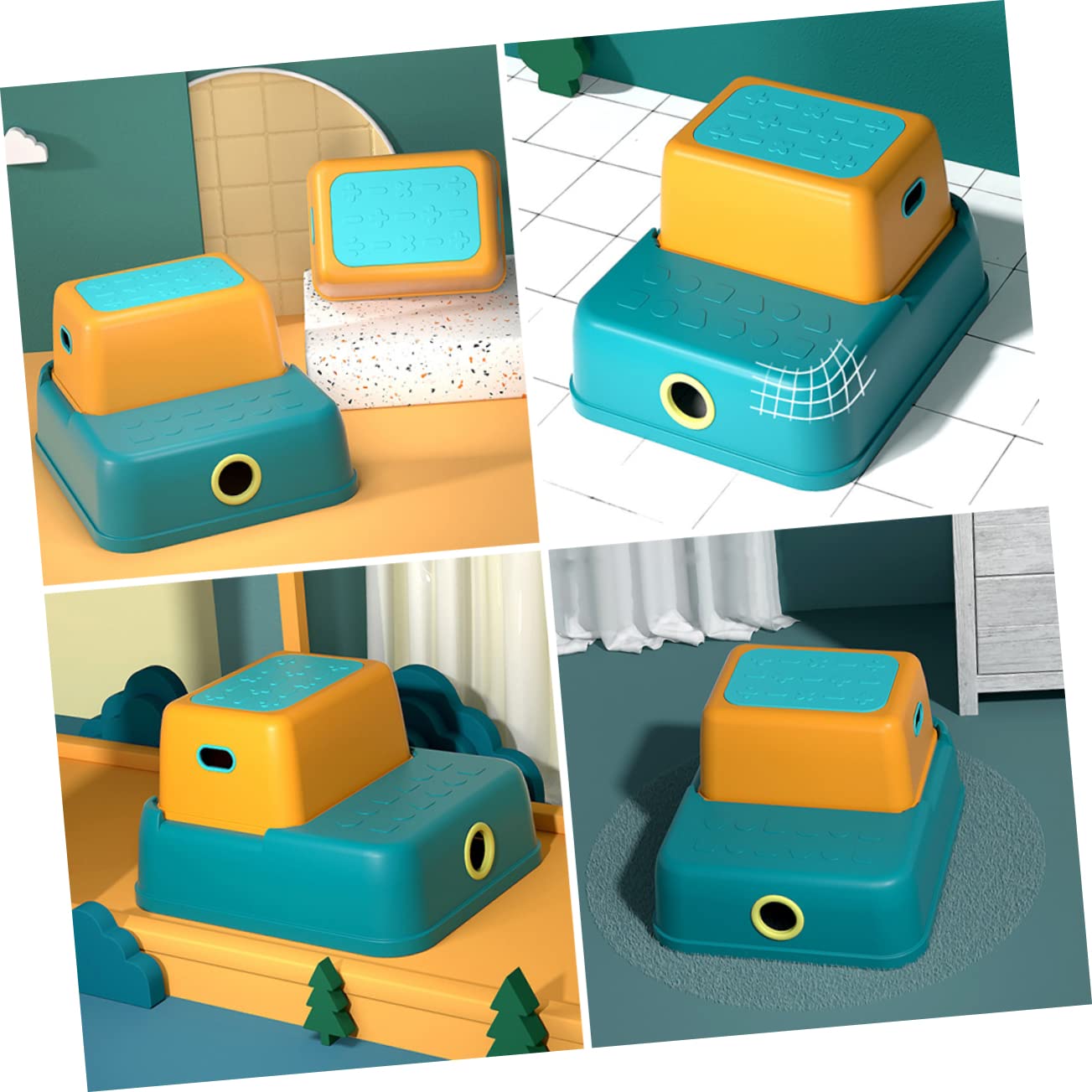Taburete de Seguridad para Niños Pequeños de Dos Escalones Azul
