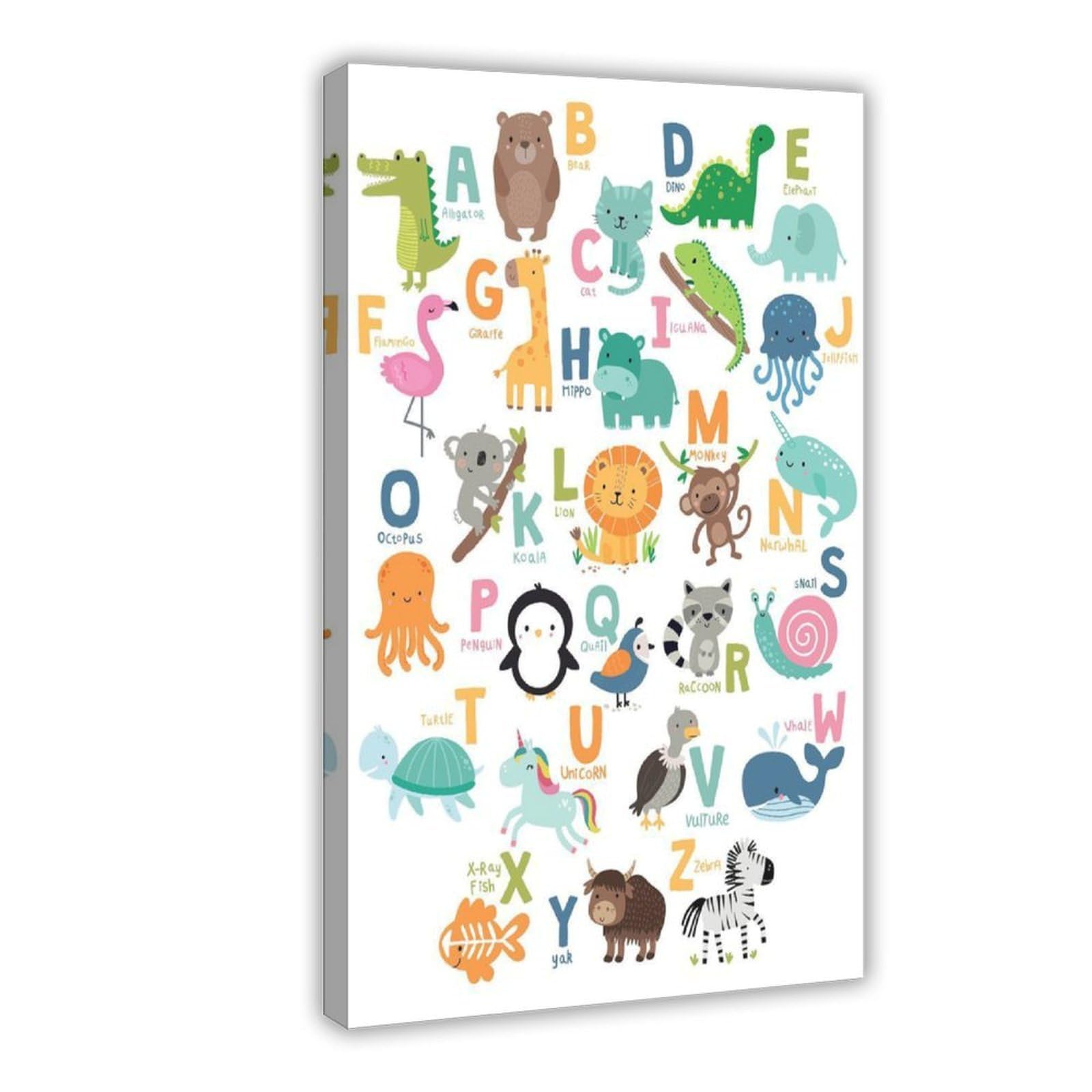 Poster sur toile avec thèmes éducatifs de l'alphabet de A à Z (8) - Décoration murale pour salon, chambre à coucher - 40 x 60 cm
