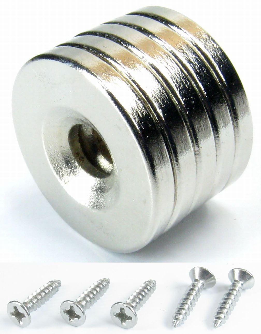 Amazon.co.jp: ネオジム磁石 20mm × 3mm 5mm 穴付き ステンレス