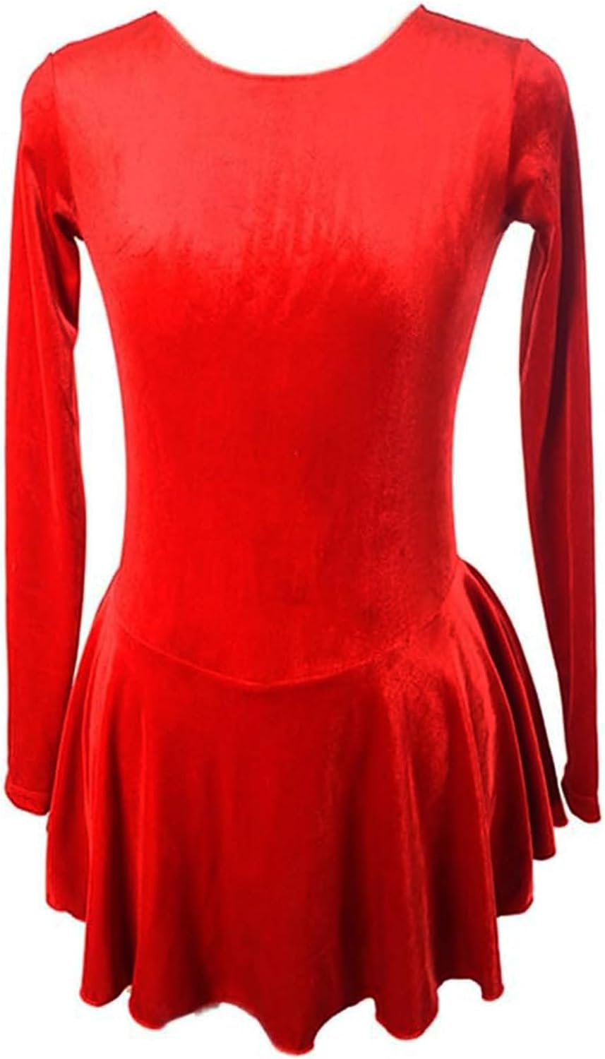 Ice Figure Skating Dress Girls Classic Velvet Open Back Skirt Training Dance Dress Competition