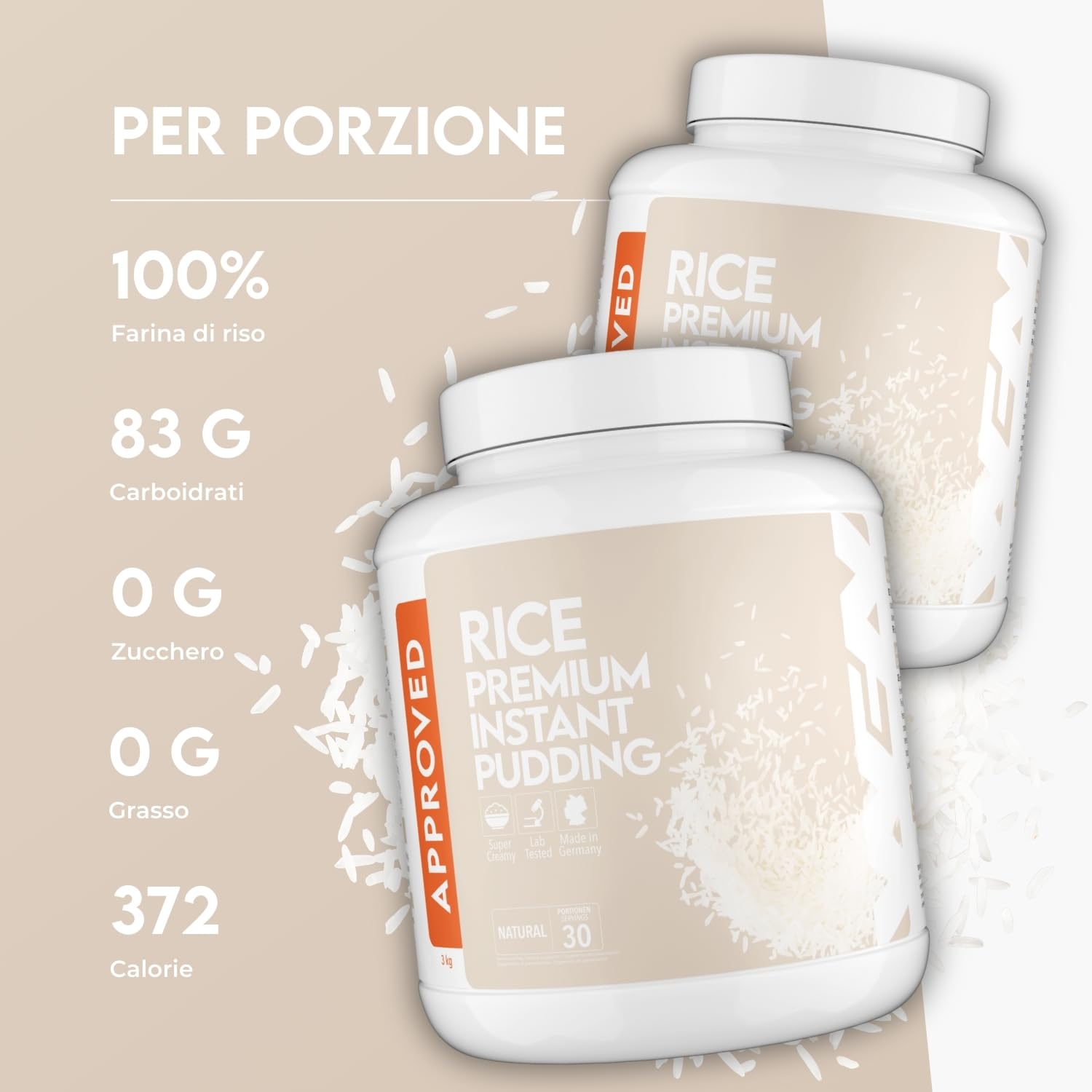 WFN Approved Rice Pudding - Naturale - 3 kg - Budino di riso istantaneo senza additivi - Prodotto e testato in laboratorio in Germania