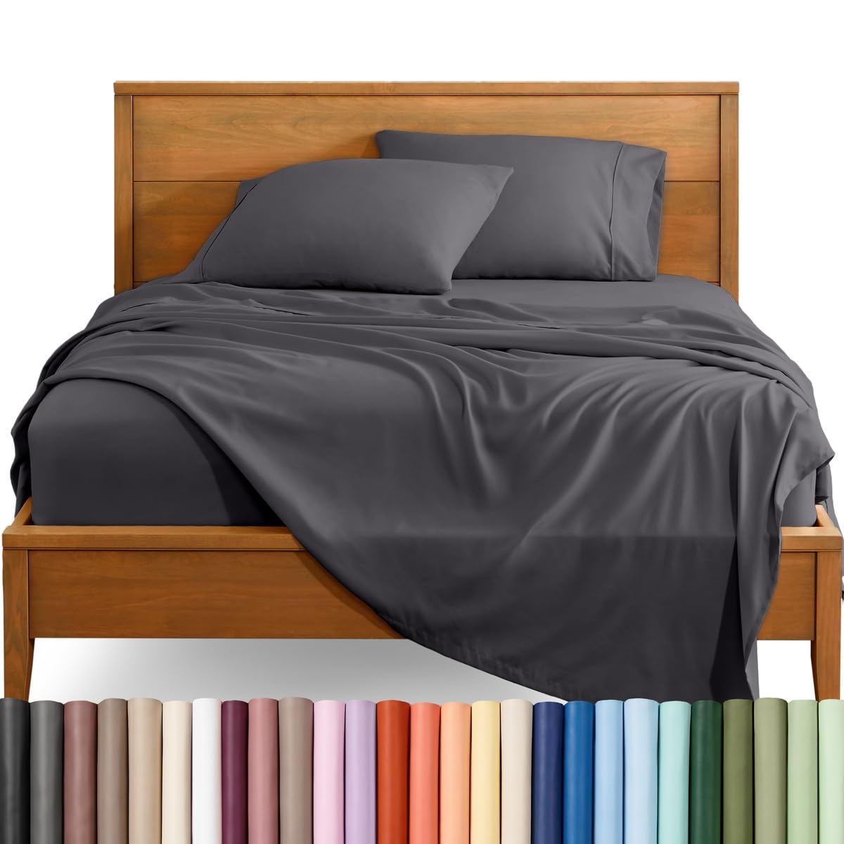 Bare Home Queen Bed Sheets Set - 1800 Ultra-Soft Microfiber Queen Bed Sheets - Double Brushed - Deep Pockets - Easy Fit - 4 Piece Set - Bedding Sheets & Pillowcases (Queen, Wrought Iron Grey) — image 1