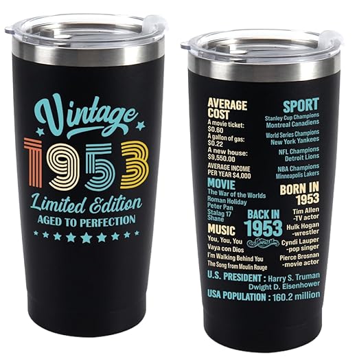 Henghere Happy 70th Birthday Gifts for Men women, 70 Years Old Gifts, Seventy Birthday Present, Funny Birthday Tumbler Cup Gifts（Black）