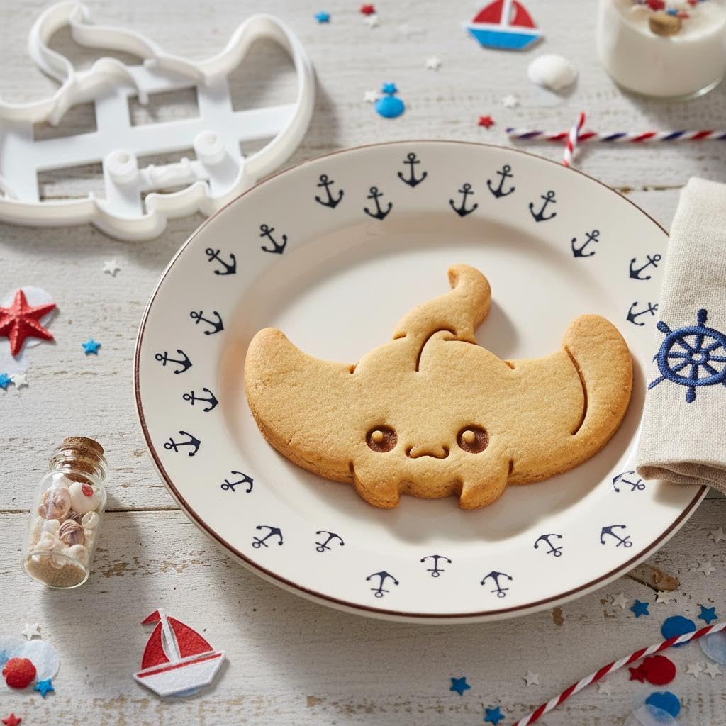 BAKERLOGY Set of 2 Cute Manta Ray Cookie Cutters – Embossed Kawaii Stingray Biscuit Cutter Duo for Ocean-Themed Bakes, Aquarium Parties, Baby Showers, and Marine Wildlife Cake Decorating