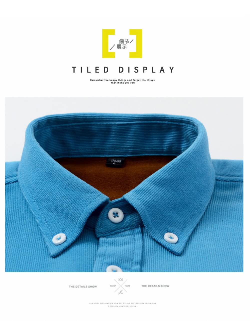 HGJH Herren Flanellhemd, Herren Langarm Cordhemd Henry Hemd Jacke Teal Thermohemd Futter Großvater Hemd Revers Knöpfe Bequemes Freizeithemd Für Männer Jungen