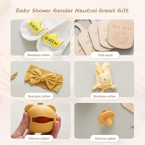 Miniatura 3 de Set de regalo para bebés recién nacidas, cesta de regalo de baby shower con diadema de lazo, calcetines, manta calmante para bebé, toalla para baba,