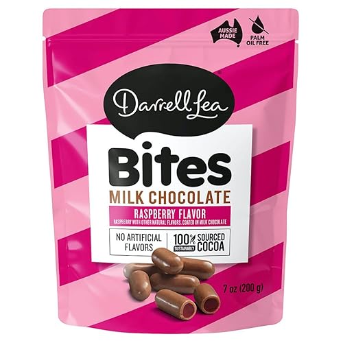 Darrell Lea Bocaditos de regaliz de frambuesa y chocolate con leche, sin aceite de palma, sin sabores artificiales, hechos en Australia, buenos para