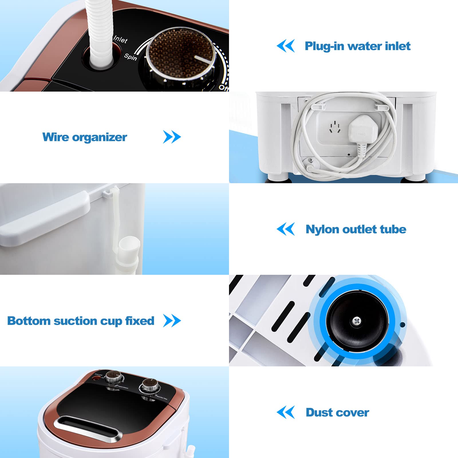TUKAILAI Mini Waschmaschine, Camping Waschmaschine für 3 kg Wäsche, 2 in 1 Reisewaschmaschine Schleuder, Mobile Waschmaschine Single Tub Nicht elektrische Waschmaschine Spin Trockner mit Timer Control
