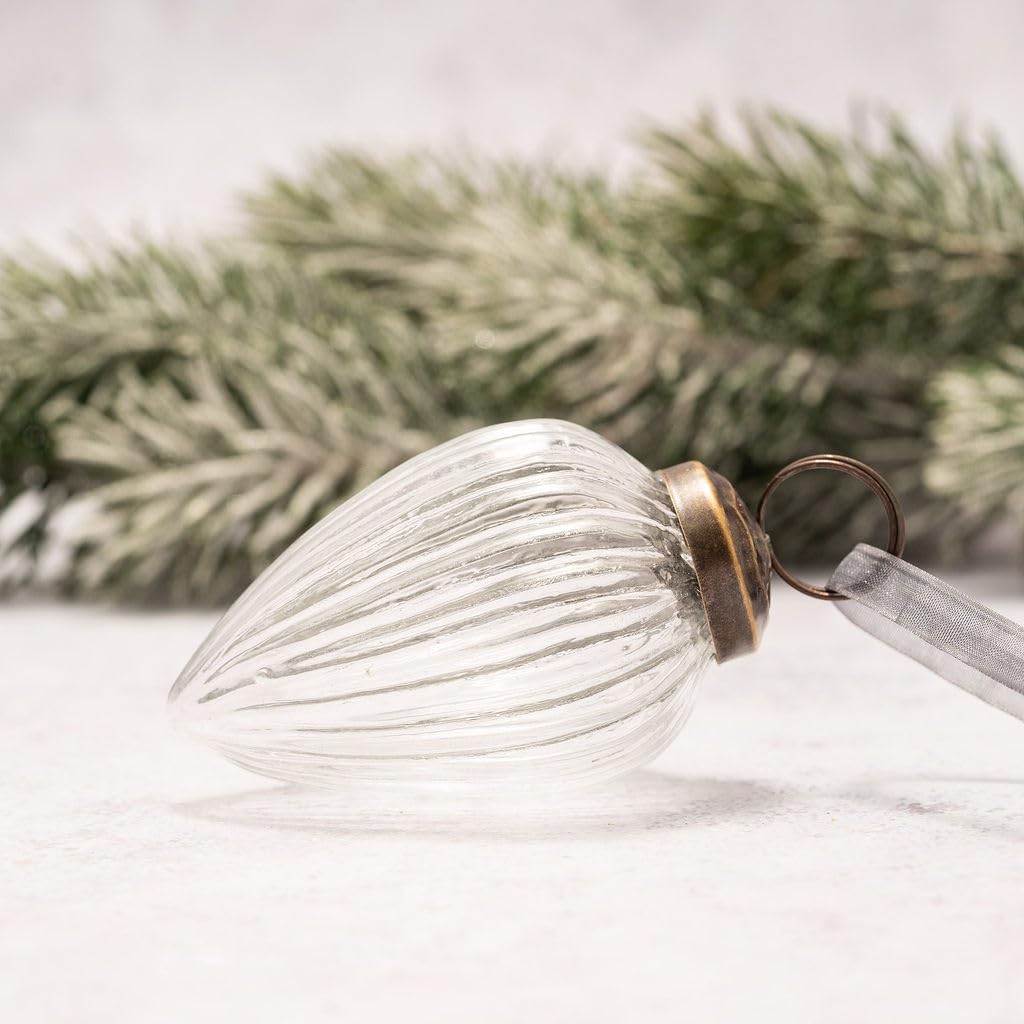 Arthur Cameron – Small 2" Crackle Glass Pinecone Ornaments – Hand-Blown Small Christmas Tree Decorations for Traditional Christmas Trees & Winter Wonderland Displays (Clear)