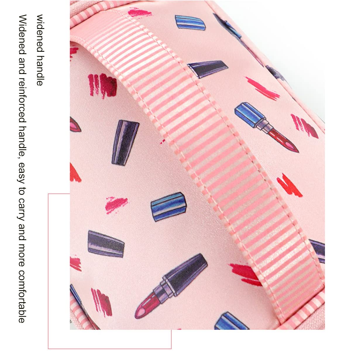 Borsa Cosmetica da Viaggio Portatile Borsa per Il Trucco Impermeabile con Tasca Portaoggetti, Custodia per Articoli da Toeletta con Manico per Donne, Ragazze,Rosa