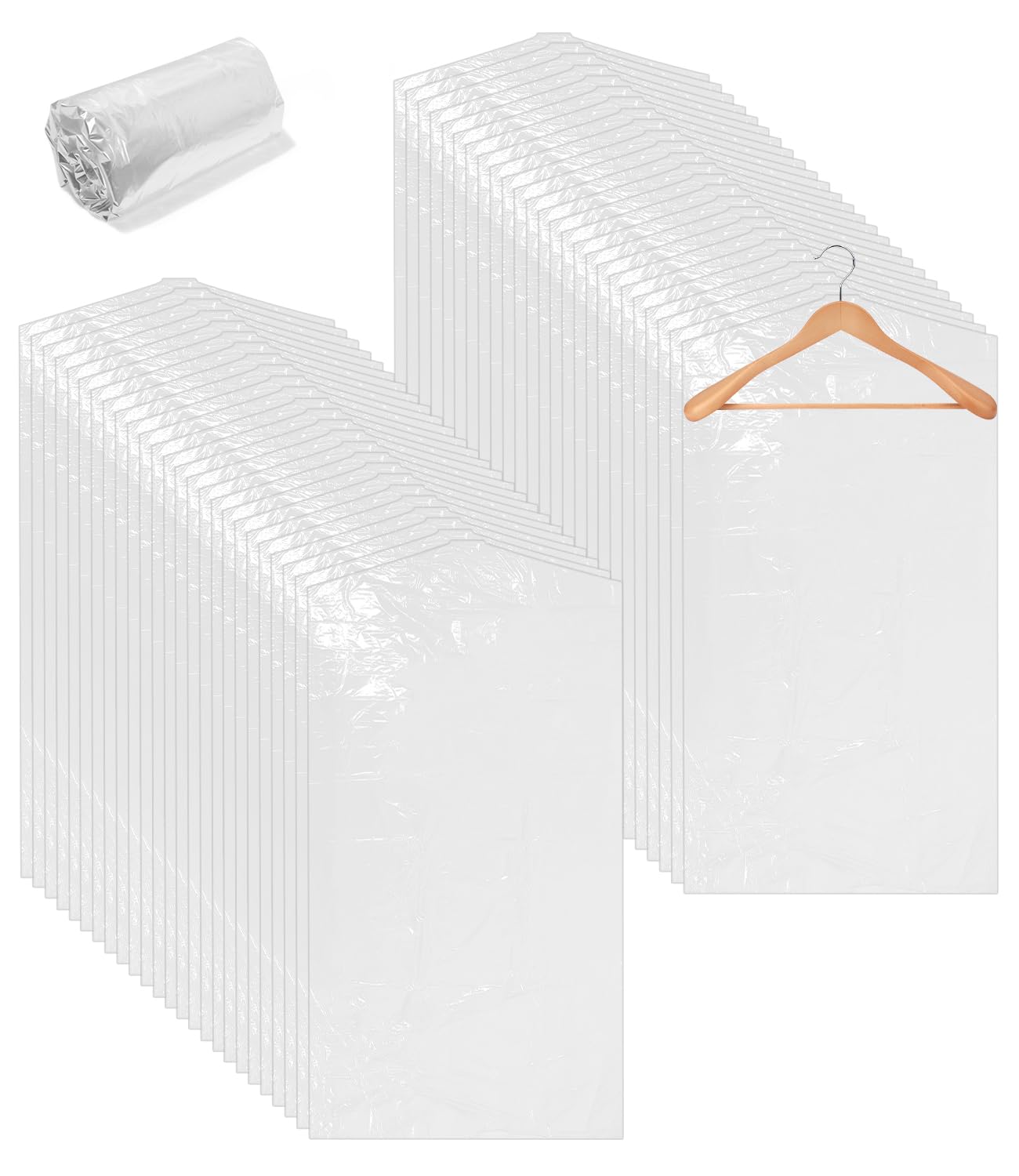 50 Piezas Bolsas de Ropa Transparentes Protectores de Ropa de Plástico 60x100cm Cubierta de Polvo para Ropa,Bolsas a Prueba de Polvo,Funda de Ropa para Armario para Blazers,Vestidos,Camisas
