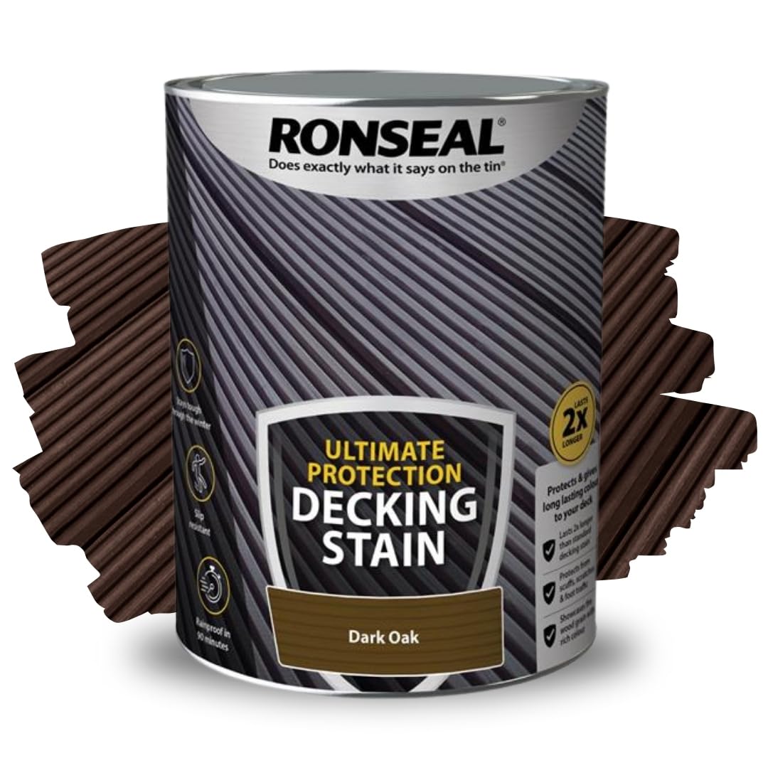 ARUUJ - Decking Stain, Long-Lasting Weather Protection, Quick Dry in 90 Minutes, Anti Slip Deck Stain, Indoor Outdoor Use, Protects Against Scuffs & Foot Traffic, Matt Finish (Dark Oak, 5L)