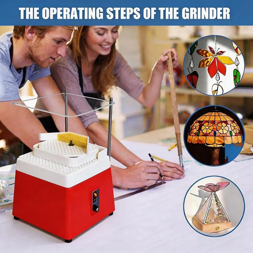 Smerigliatrice per Vetro Portatile,220V,con Funzione di Aspirazione,Protezione Trasparente,5 Testine Smerigliatrici Intercambiabili Accessori universali,design a doppio strato,per Vetro e Ceramica