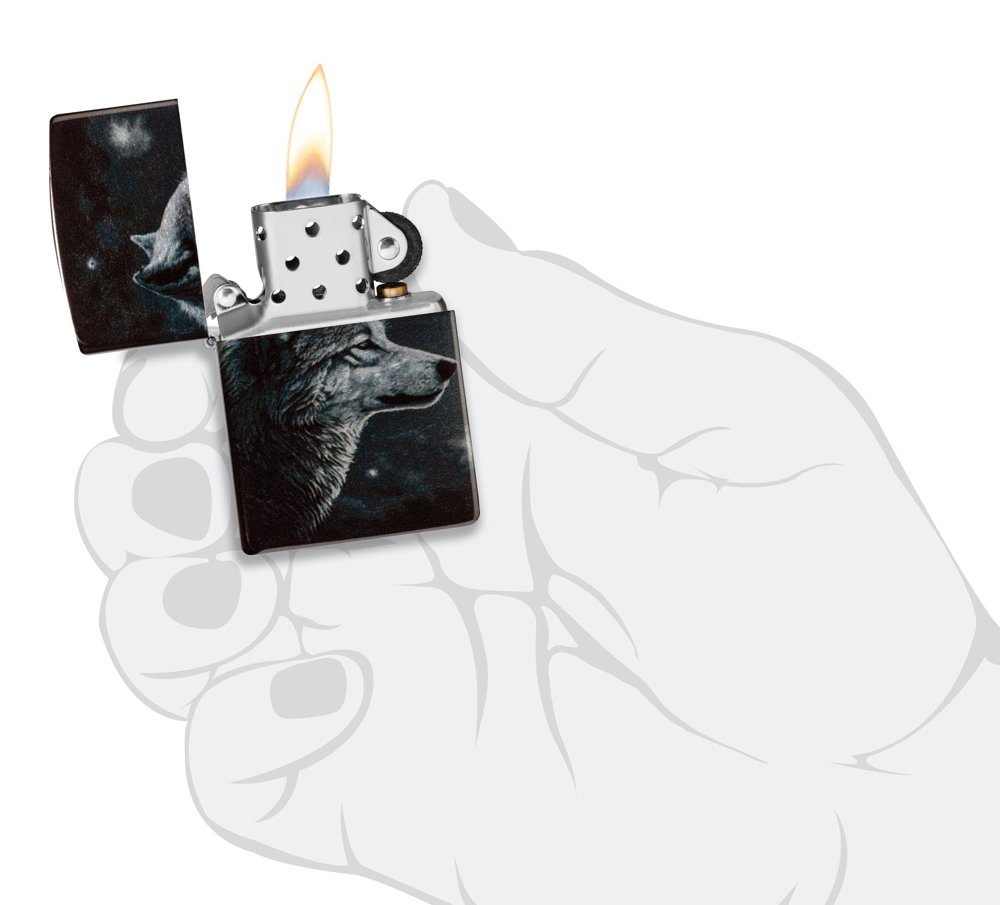Zippo Sturmfeuerzeug Wolves 540° Tumbled Chrome Fusion Nachfüllbar Windfest Made in USA