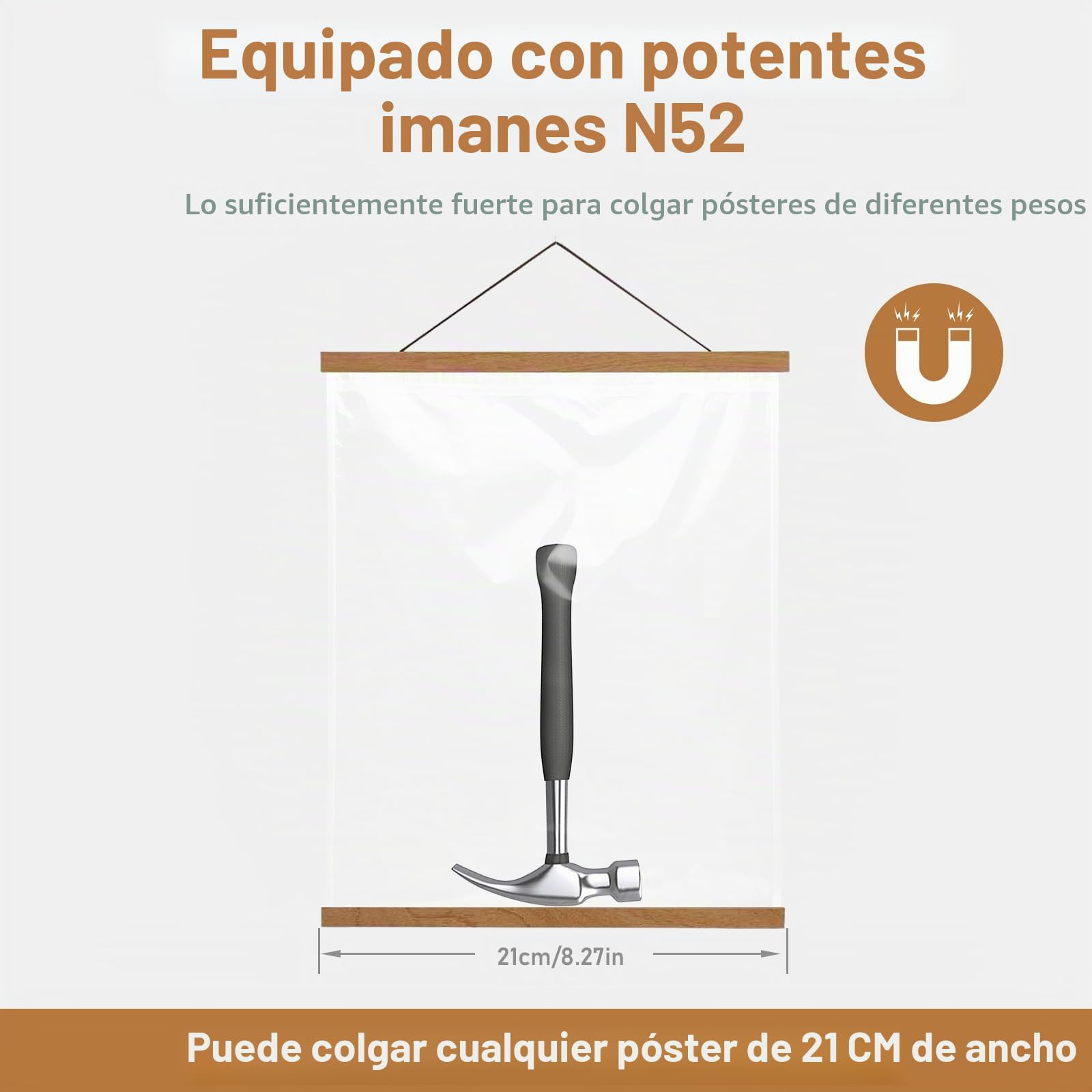 3 Piezas Marco de Fotos de Madera Magnética 21cm,Marco Fotos Magnetico,Colgador para Carteles con Teca para Colgar Carteles,Fotos,Dibujos y Obras de Arte (3 piezas 21cm)