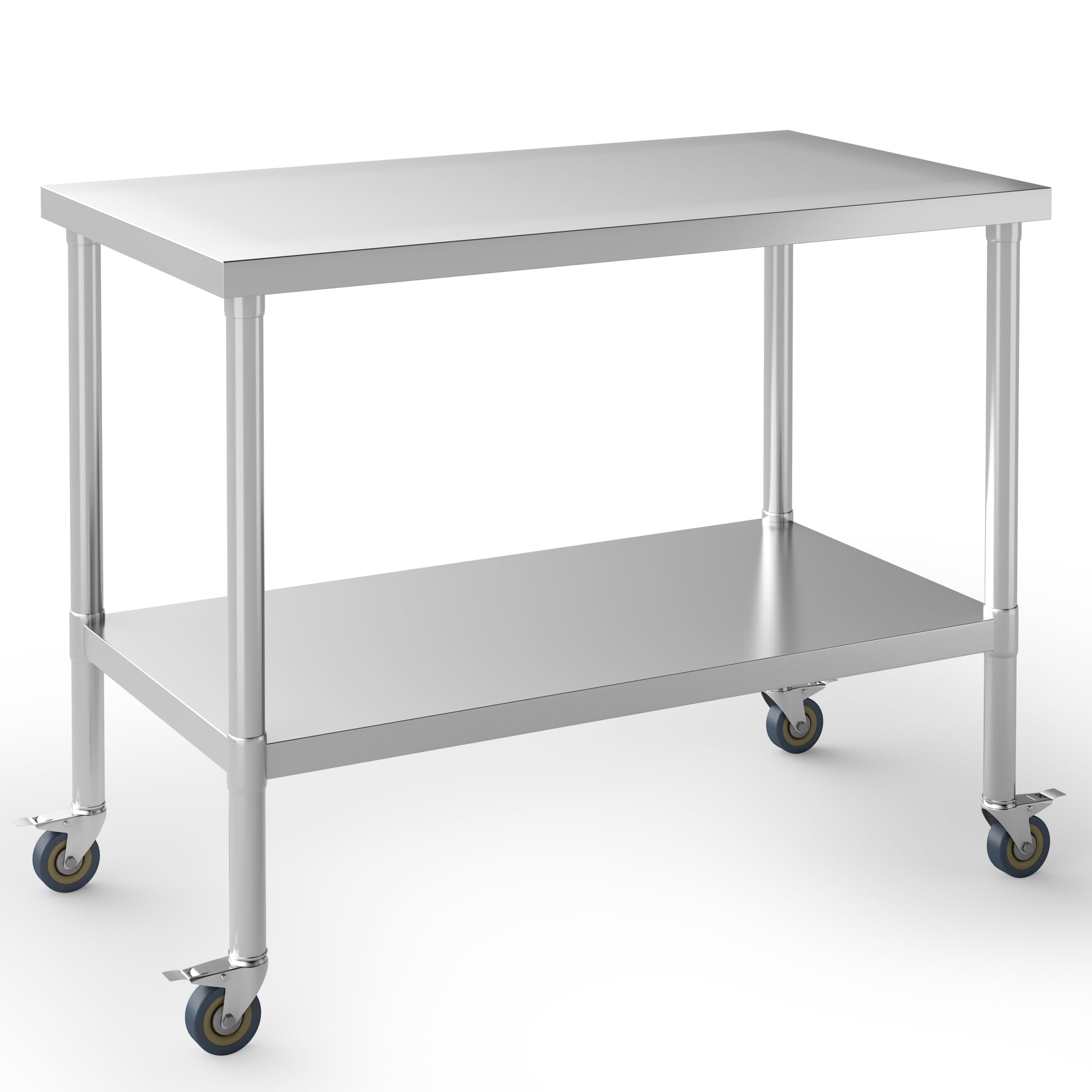 BPT Tavolo da lavoro da cucina in acciaio inox, regolabile in altezza, con ruote, carico totale 250 kg, per ristorante cucina (90 x 60 x 85 cm)