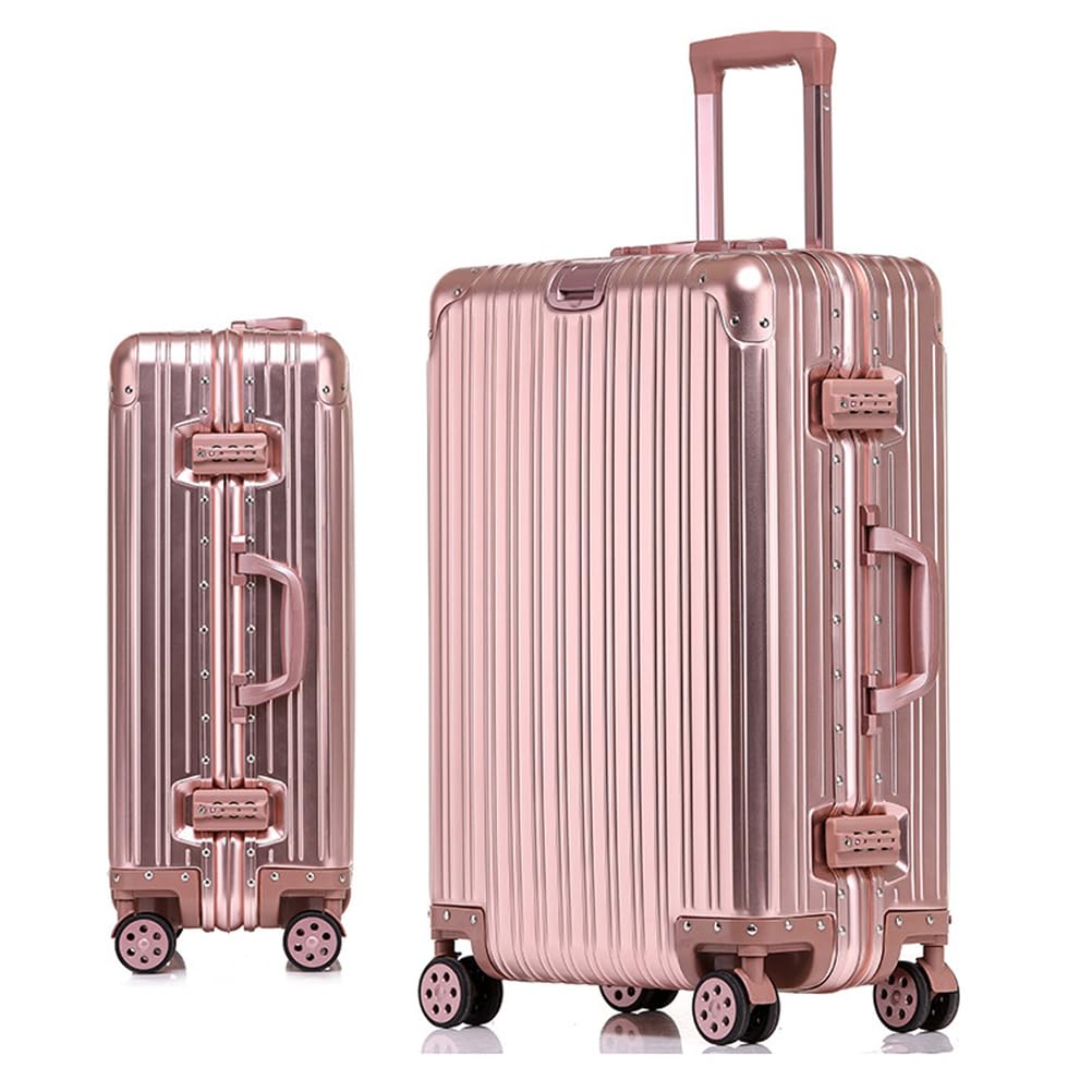 Giiyoew Pink Silver Suitcase Zipperless All Aluminum Luggage Large Carry On Suitcase Lightweight Cabin Suitcase With Spinner Wheels Tsa Combination Lock,,29In