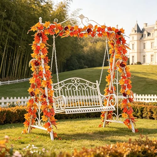 Image of RoseCraft 2PCS Fall Garland, 6FT Autumn Pumpkin Maple Leaf Garland Fall Decor, for Home Harvest Thanksgiving Fireplace Front Door Indoor Outdoor Holiday Party Decorations.