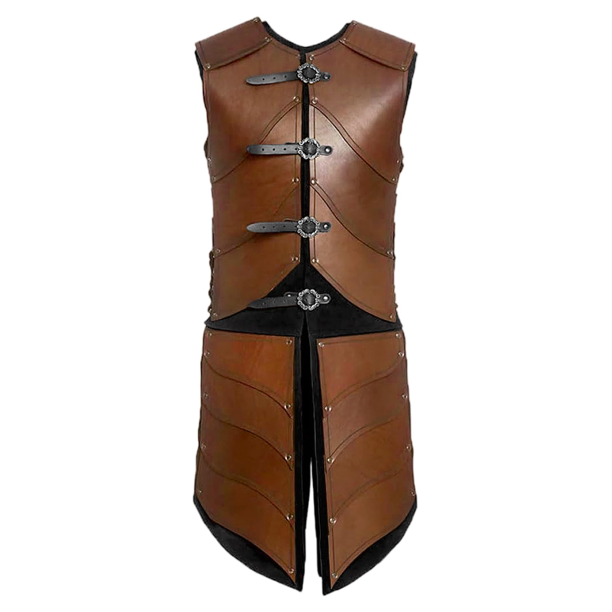 Bemonew Brigandine Armor Medieval Leather Armor Men Viking Warrior Adjustable Leather Armour Breastplate Costume for Larp Party Halloween Cosplay, Light Brown