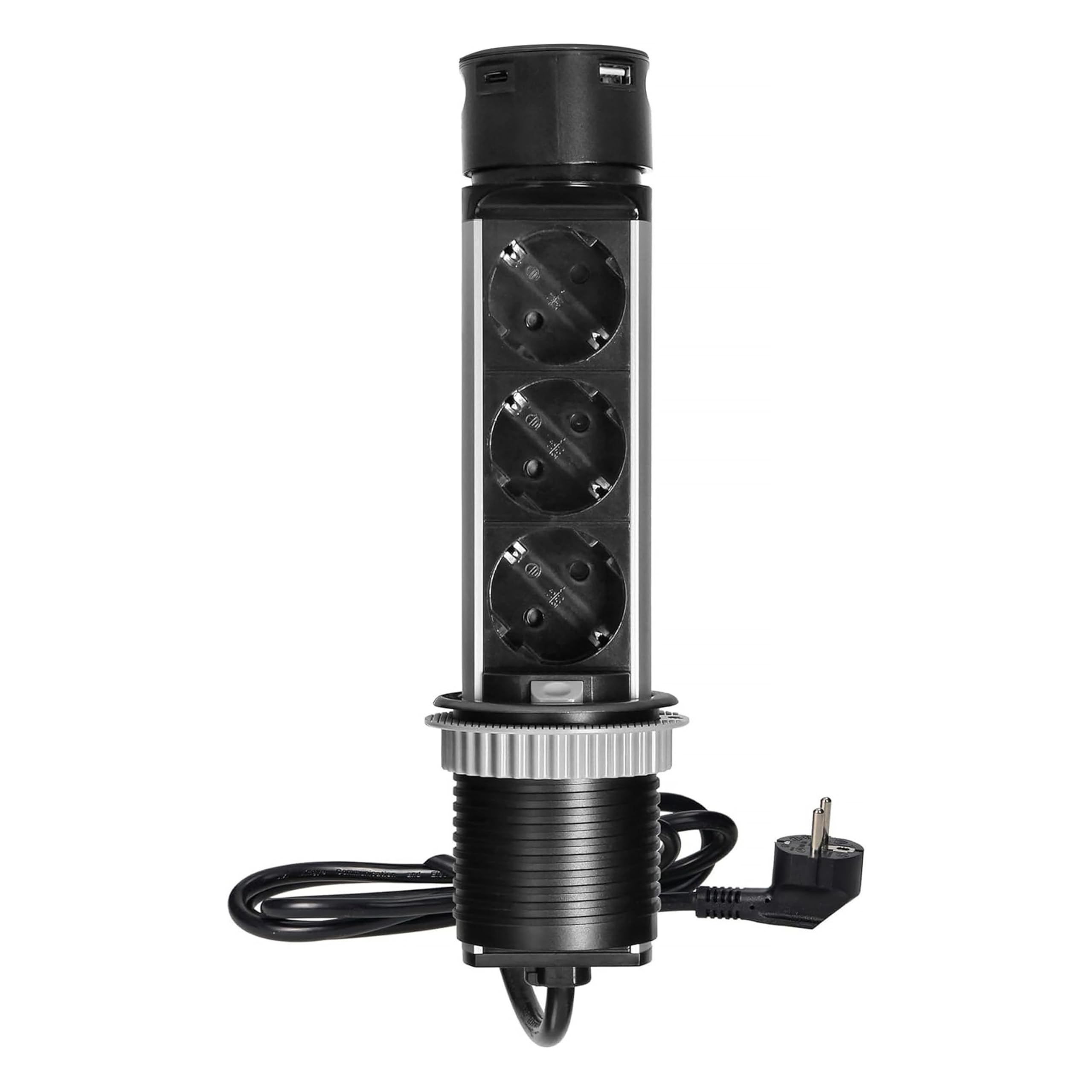 HAND HOME GMZ/S-5 - Enchufe empotrable con 3 enchufes Schuko y 2 USB A - 230 V, 16 A, IP20, enchufe para muebles para escritorio y encimera, color negro