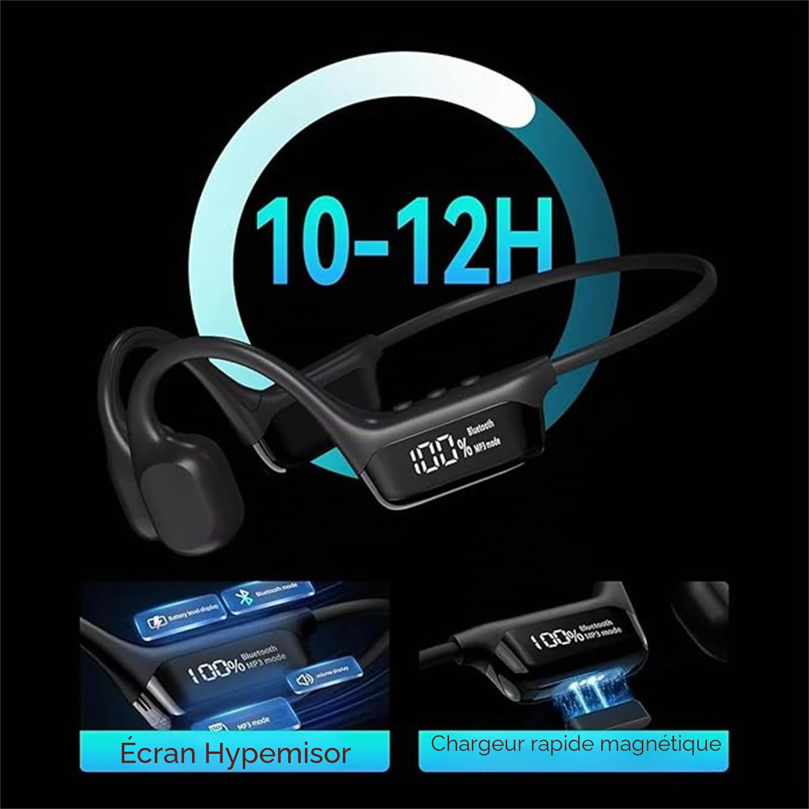 Sekoda Bone Conduction Headphones Écouteurs Bluetooth à Conduction osseuse IPX8, légers et Ouverts, Parfaits pour la Natation, la Course et Le Sport
