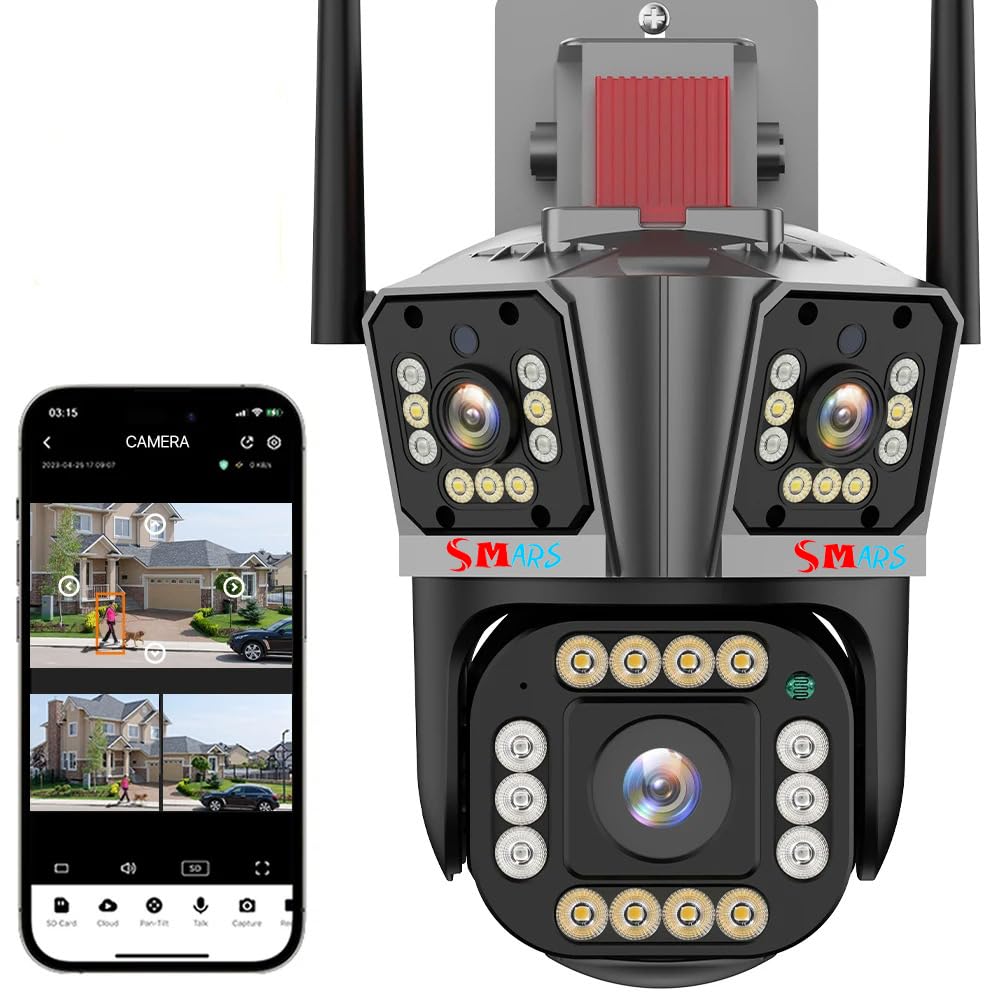 smars 4G SIM 3 Lens 5MP PTZ Camera | 5K Full HD Color Night Vision Outdoor Wireless CCTV Security Camera with AI Auto Tracking Live Monitoring Feature