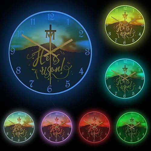 Miniatura 2 de Geek Alerts Reloj de luz cambiante USB multicolor, cristiano Pascua He is resucitado, reloj de cuarzo silencioso religioso para el hogar, decoración
