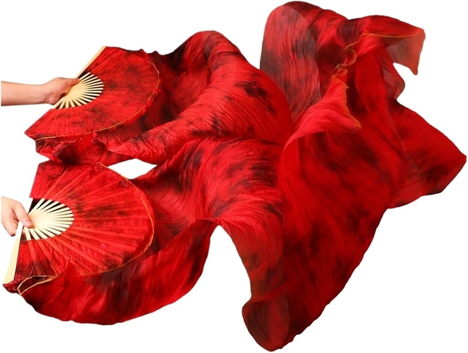 1 Pair Real Silk Veils Long Fans Hand Made Colorful Belly Dance Accessory