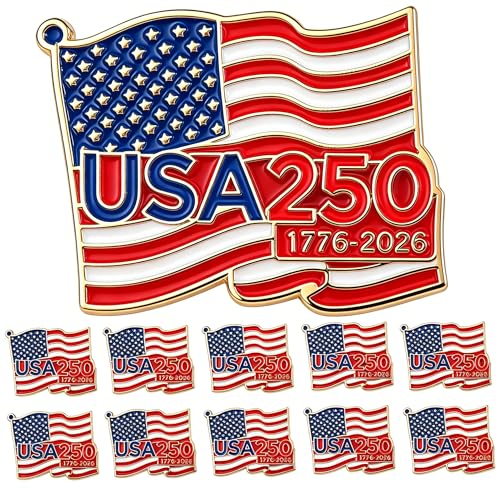 TACVEL 6 Pcs 250 Years America Flag Anniversary Pins for Men Women 250th Anniversary Lapel Enamel Pin Patriot Independence Day Gift Jewelry