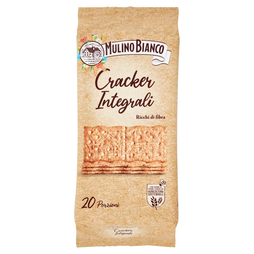 Mulino Bianco Cracker Integrali con Farina Sostenibile Ricchi di Fibre, Crackers à pleine farine, Riche en fibres, 3x 500g + Italian Gourmet polpa 400g