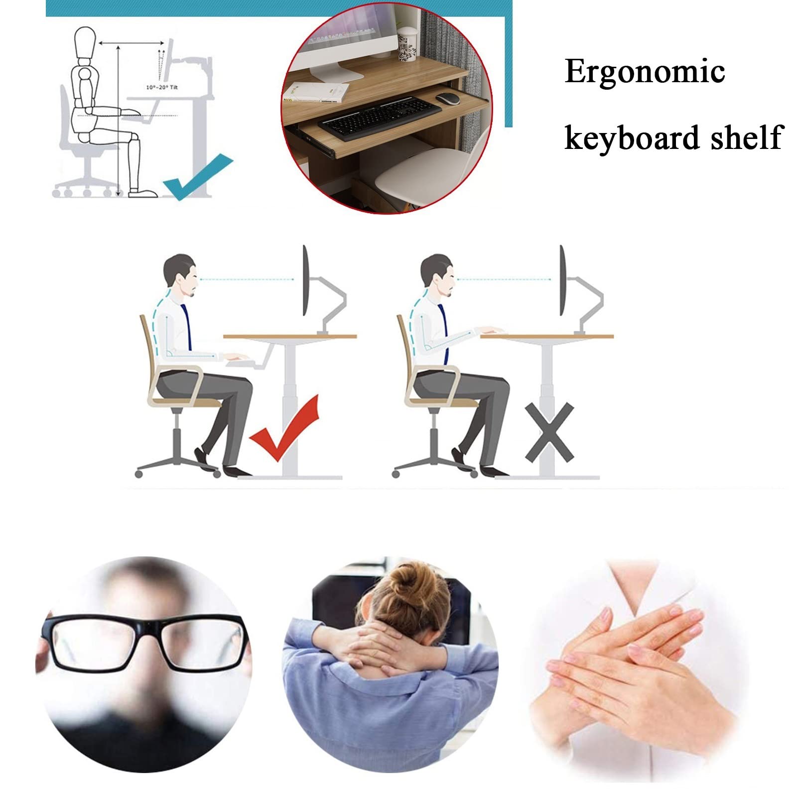 Drewniana Półka Pod Klawiaturę Pod Biurko – Do Organizerów Na Klawiaturę I Myszkę – Regulowana, Wysuwana Półka Na Biurko – Ergonomiczna/Poprawiająca Postawę – Wysuwana Półka Na Klawiaturę, Biała, 70