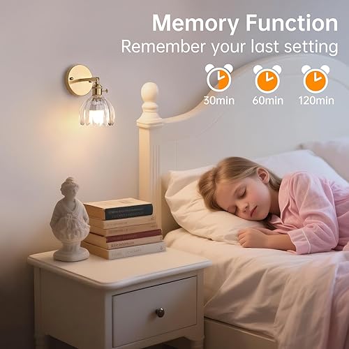 Miniatura 7 de Candelabro de Pared Vintage Operado por Batería con Linda Lámpara de Vidrio Transparente de Tulipán, Luz de Pared Recargable Inalámbrica Alimentada