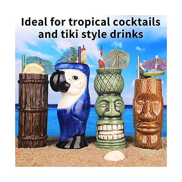 Tiki TJB013 - Juego de 8 vasos de cóctel grandes para fiesta hawaiana, lindos vasos de cóctel exóticos, taza de cerámica hawaiana - Imagen 6