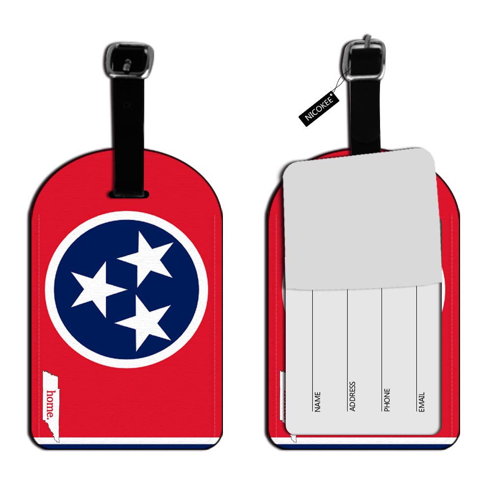 Nicokee Tennessee Tn Home State Luggage Suitcase ID Tag-Flag, White Red Leather Travel Bag Label Luggage ID Tag - 1 pack