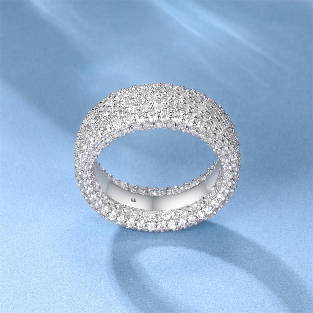 MDFUN 18K White Gold Plated Engagement Promise Wedding Eternity Ring for Women Men, Iced Out Sparkling Cubic Zirconia Round Rings 8.5mm Width Size 5-10 - Image 4