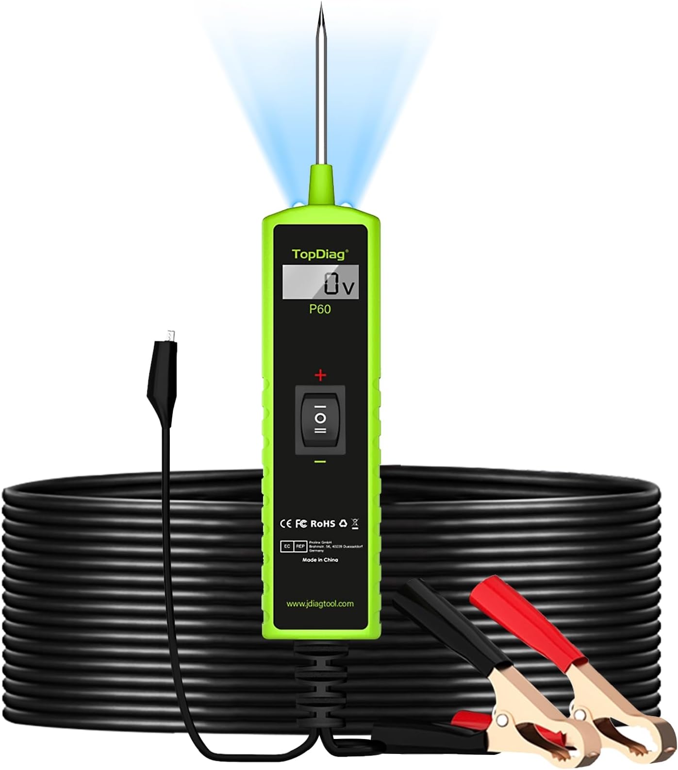 Topdiag P60 Power Circuit Probe Kit Component Activation Short Circuit Finder Continuity Test Voltage Tester 6-30V Diode Detection Test Trailer Lights Grounding Test Jump Lead Function