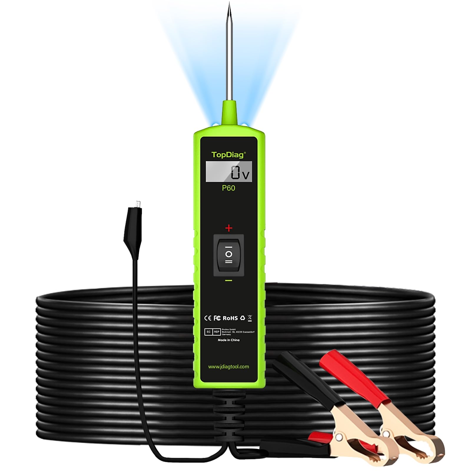 12 Volt Test Light Automotive, Topdiag P60 Car Circuit Tester, 12-24V Power Circuit Probe Kit, Short Circuit Automobile Finder，AC/DC Voltage Tester, Component Activation Tool